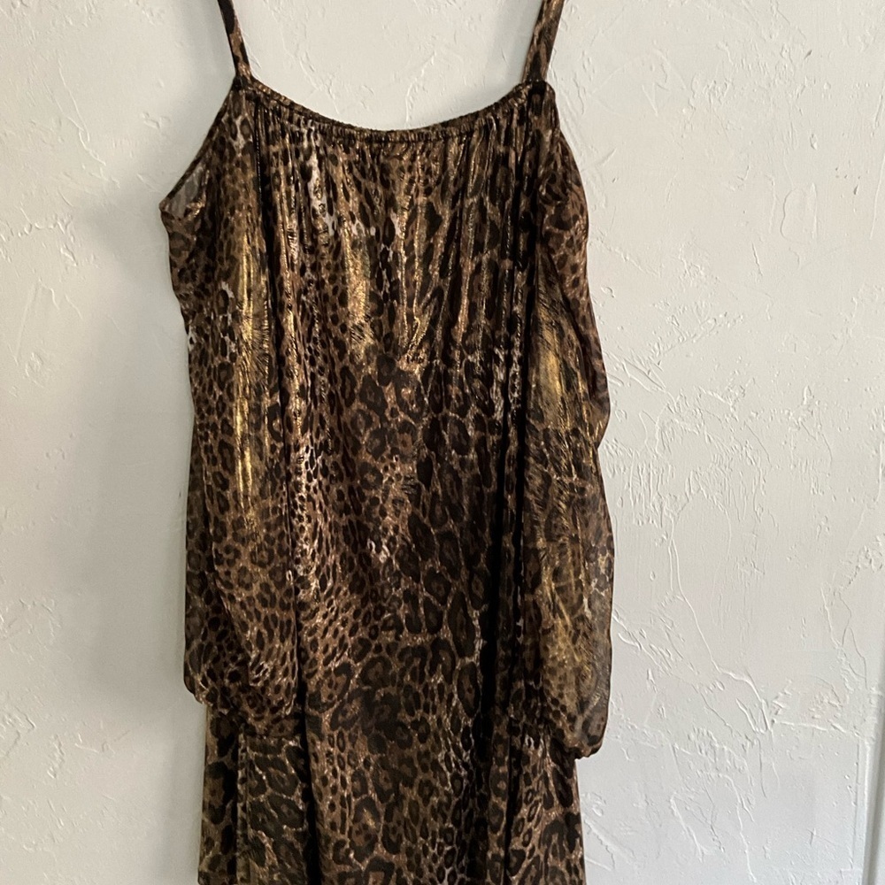 INC International Concepts Gold Leopard Cold Shoulder Top Large
